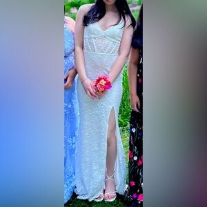 White lace Windsor prom dress